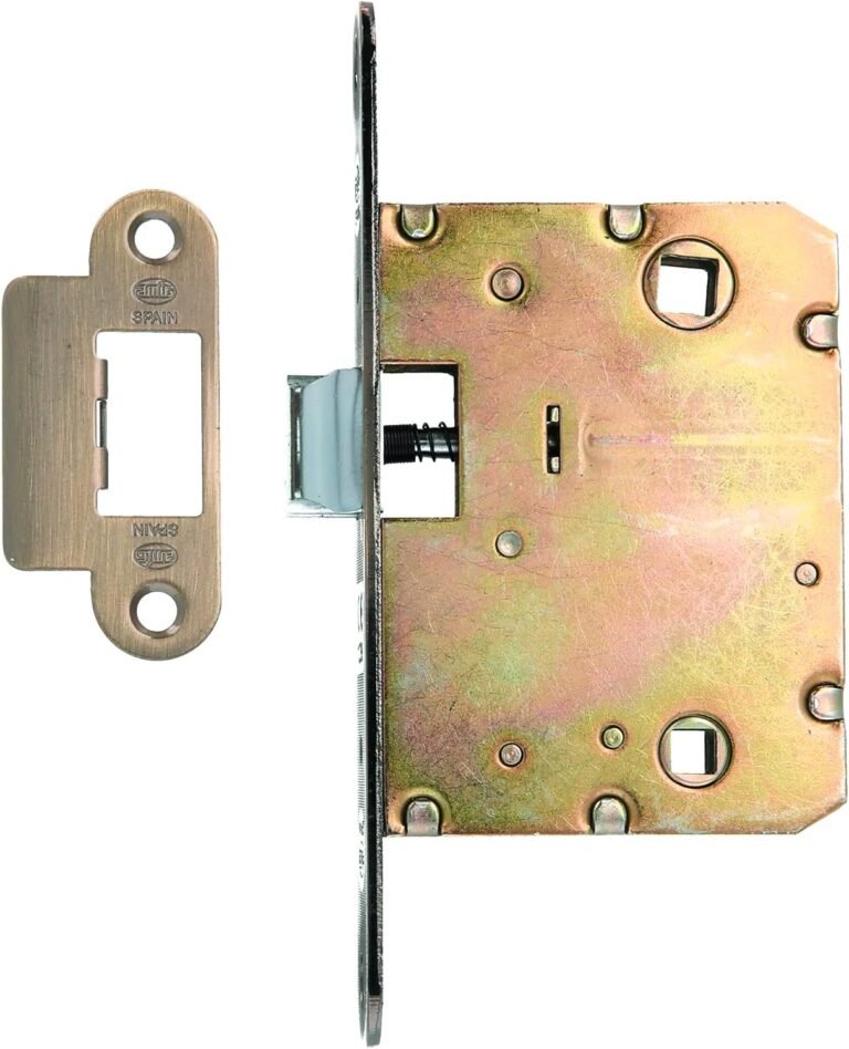 Amig – Unified Door Deal with Mod.4000 for Wood Doorways for Loos, Kitchens or Rooms | Metal Embossing Lock in Leather-based Color | Entry 50 mm | Entrance in Spherical Edge