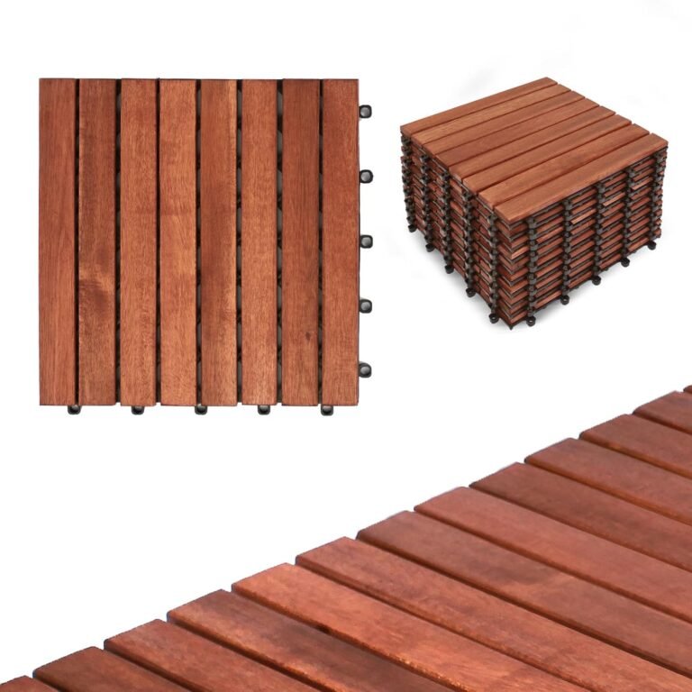 10 Pcs Interlocking Deck Tiles 12×12 inches, Waterproof Patio Flooring, Simple Snap All Climate Acacia Wooden Tiles, Balcony Deck, Yard Flooring, Indoor Out of doors Stable Wooden, Walnut