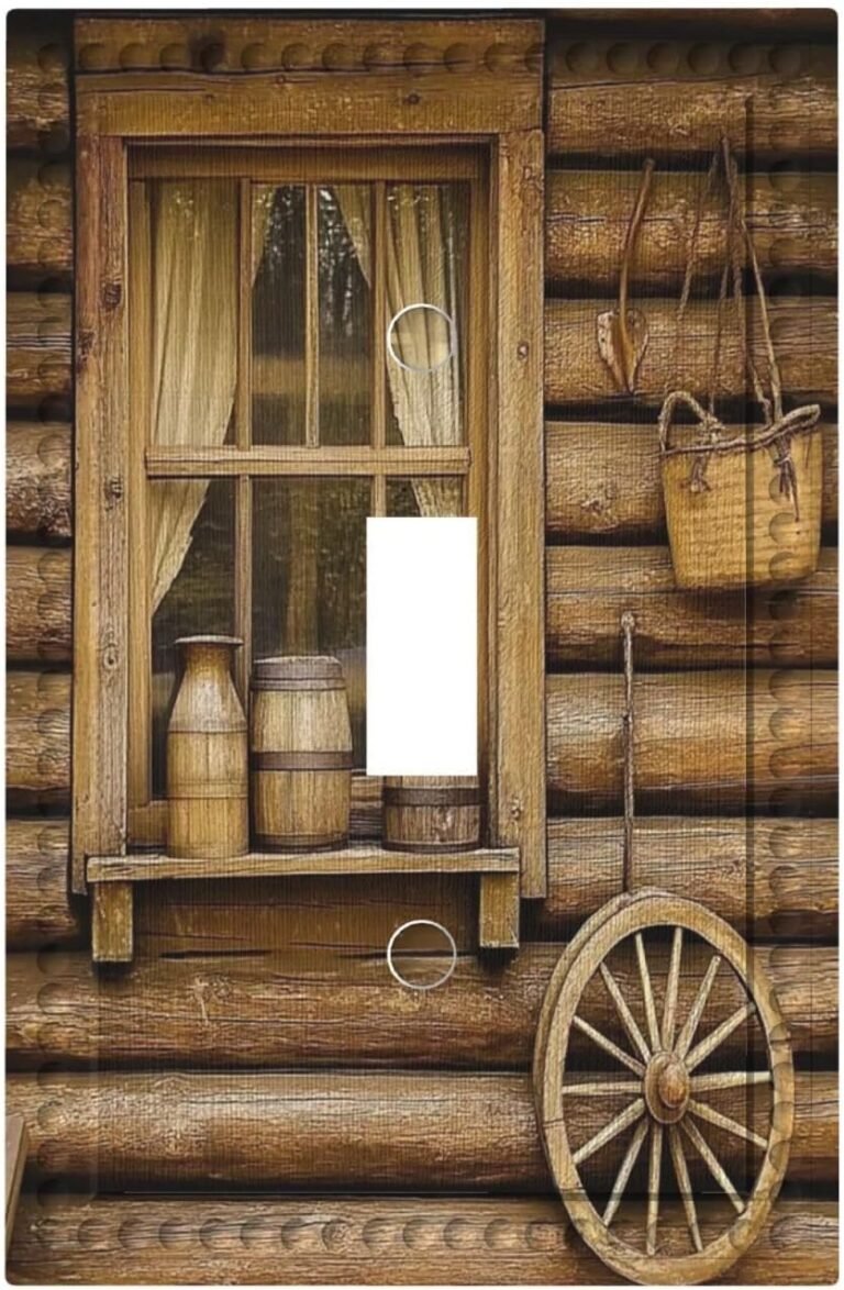 Classic Outdated Gate Farm Retro Wooden Wheel 1 Gang Single Toggle Gentle Change Wall Plate Cowl Ornamental Rustic Barn Door Farmhouse Picket Plank Lodge Electrical Faceplate for Kitchen Residing Room Dwelling Decor