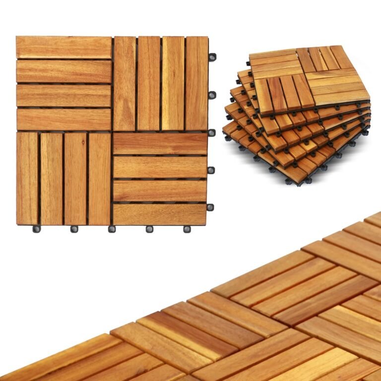 10 PCs Interlocking Wood Deck Tiles 12×12 inches, Waterproof All Climate Tiles for Porch Flooring, Out of doors Patio Wooden Ground Tiles, Balcony Deck, Straightforward Snap Lock, Pure