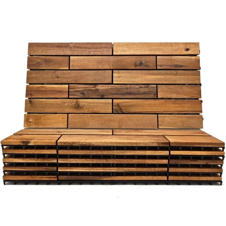 Interlocking Deck Tiles 24 x 12 Lengthy Boards Snap Collectively Wooden Flooring – Acacia Hardwood Outside Flooring for Patio – Ground Decking Tile, Waterproof Balcony Flooring 12 Sq Ft (1 Pack (6 Items))