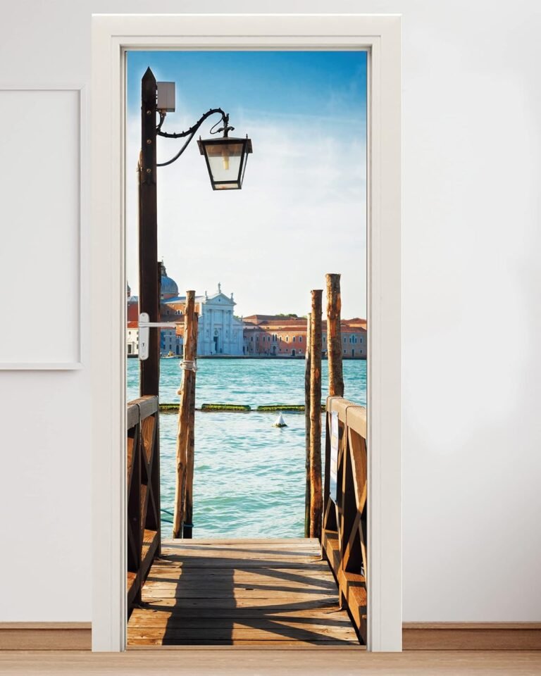 FLFK Door Sticker – Door Mural Peel and Stick, Detachable Self-Adhesive Picket Dock Door Wallpaper for Residence Decor, 30.3 “W x 78.7 “L, Set of two Sheets