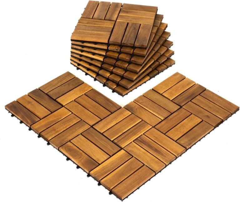 Pack of 10 Deck Tiles – 12″x12″ Interlocking Pure Stable Acacia Wooden for Outside & Indoor, Patio Backyard, Balcony, Poolside – Pure Colour