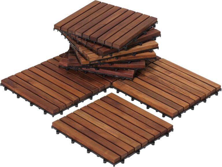 Naked Decor EZ-Flooring Interlocking Flooring Tiles in Stable Teak Wooden Oiled End (Set of 10), Lengthy 9 Slat