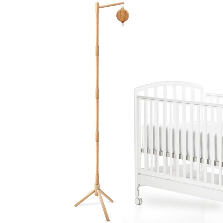 Flooring-Standing Crib Cellular Arm with Music Field – 65 Inch Wood Cellular Arm for Crib – Crib Cellular Motor – Quantity Management – 35 Lullabies – Wood Nursery Decor – Child Cellular Hanger