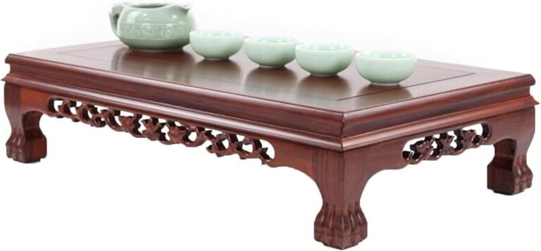 Japanese Ground Desk, Classic Tea Desk, Basic Japanese-Model Tiger Toes Wood Desk, 4-Sided Hole Engraving, Tea Desk Robust Bearing Capability(Mild Brown,32x19cm)
