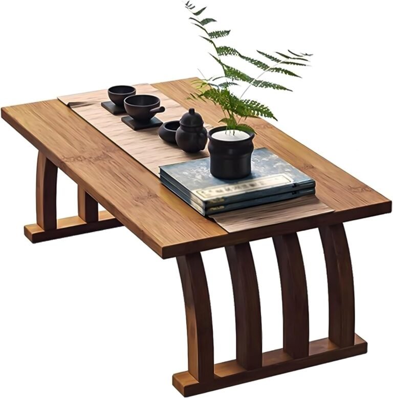 Japanese Tatami Desk, 2-Tier Foldable Espresso Desk with Storage, Retro Picket Zen Tea Desk, Minimalist Meditation Desk, Compact Ground Desk for Dwelling Room, Bed room, Or Bay Window(Brown-B