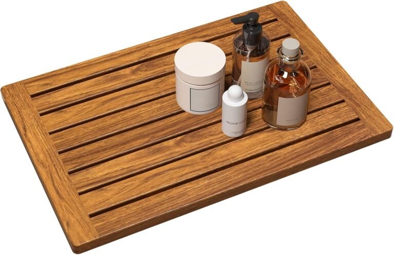 Teak Bathe Mat, 21″x14″ Wooden Tub Mat Non-Slip Lavatory Mat Teak Tub Mats for Lavatory, Wood Ground Mat Lavatory Mat for Inside, Out of doors or Spa(Small)