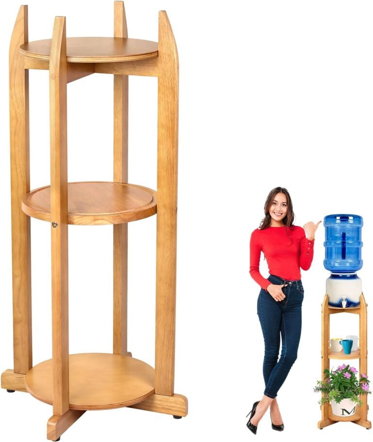 Pure Stable Wooden Water Dispenser Flooring Stand (32.8″ Hight-11.2″ Vast) Drink Dispenser Flooring Stand with 3 Spherical Shelfs Included for 1-5 Gallon Water Bottles/Crocks, Water Jug (Pure Wooden Shade)
