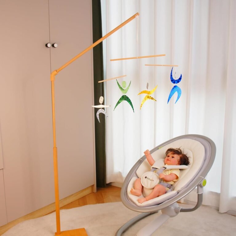 Picket Ground-Standing Child Crib Cell Arm, Trendy Aesthetic, Stable Beech Wooden, Wooden Wax Oil, Adjustable Top and Size, Anti-Slip Base, 56 Inch, Child Cell Holder, Child Moblie Hanger