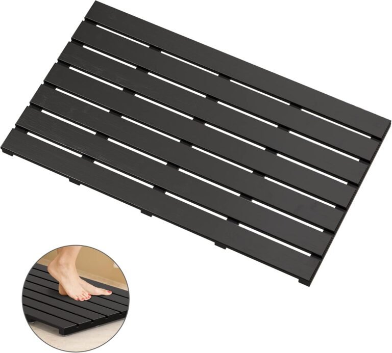 Bamboo Wood Bathtub Ground Mat for Luxurious Bathe – Non-Slip Toilet Waterproof Carpet for Indoor or Out of doors Use (Black,31.3 x 18.1 x 1.5 Inches)