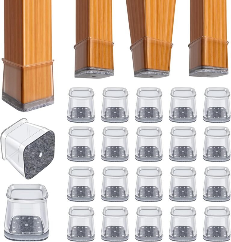 BUMACO Chair Leg Ground Protectors Sq. Chair Leg Protectors for Hardwood Flooring Silicone Pads Covers to Defend Flooring(Clear-20 Pcs, Sq. S (3/4″ ~ 1″)