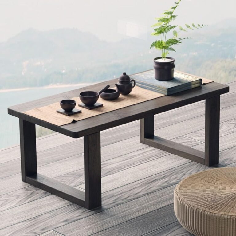 Japanese Ground Desk, Picket Espresso Desk, Meditation Altar Desk Puja Desk, Classic Kotatsu Desk Tatami Tea Desk, Transportable Eating Desk Low Desk for Sitting on The Ground