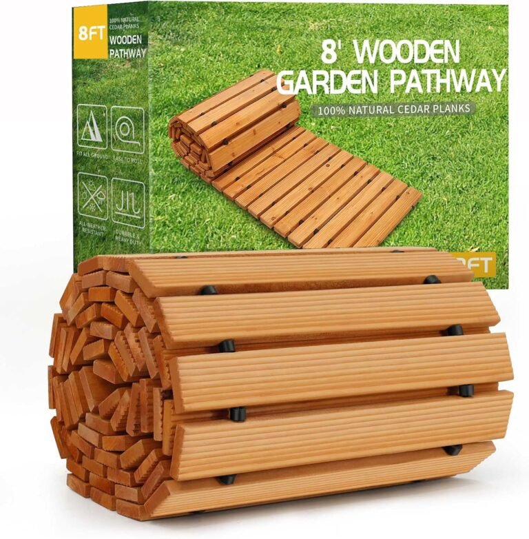 RELIANCER 8′ Wood Backyard Pathway,Out of doors Roll Out Cedar Straight Walkway,Patio Path Ornamental Backyard Boardwalk Walkways,Climate-Resistant Roll Up Seashore Wooden Highway Ground,Wedding ceremony Celebration Pathways