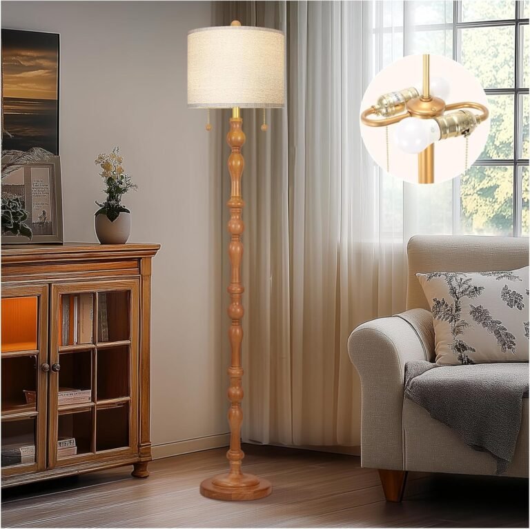 65.5″ Pure Actual Wooden Flooring Lamp with S Cluster Pull Chains Twin Swap,Wooden Base Tall Lamp,Farmhouse Standing Lamp for Residing Room,with Linen Shade,Flooring Lamp for Residing Room,Bed room(Bulb Included)