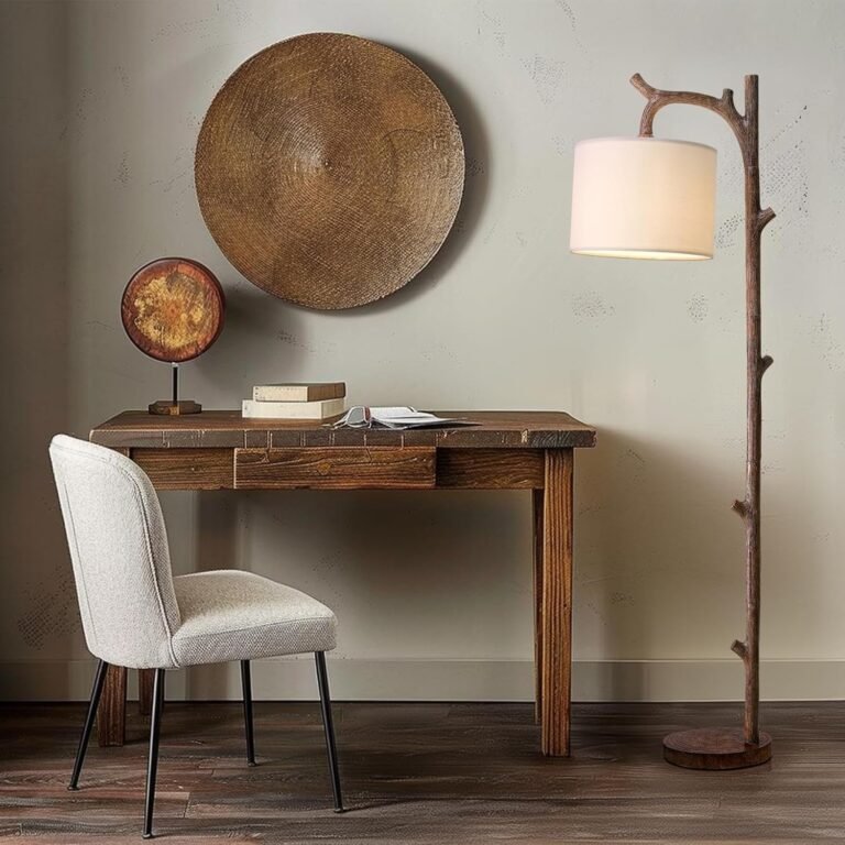 OYEARS Retro Farmhouse Flooring Lamp for Dwelling Room Rustic Standing Lamps Tree Trunk Deco Fashionable Nation Classic Wooden Flooring Lamp（Brown）