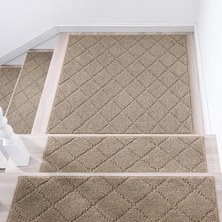 COSY HOMEER Edging Stair Treads Non-Slip Nook Indoor Stair Runners for Picket Steps,Touchdown Slip Resistant Stair Rugs Mat for Youngsters and Canines,100% Polyester TPE Backing,Beige,30×30 inch