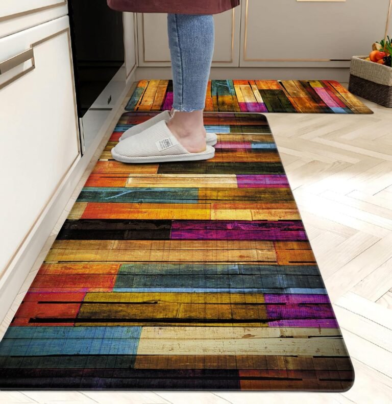 Kitchen Mats for Flooring Colourful kitchen rugs Cool Picket Summary Anti Fatigue Kitchen Mats Waterproof Flooring Mats Cushioned Non-Skid Standing Mats for Laundry, Sink, Set of two,17.3 x 28+17.3 x 47 Inch