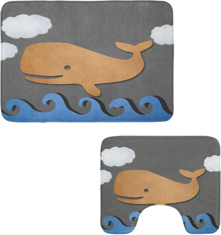 Ambesonne Whale Lavatory Rug Set 2 Items, Picket Like Design Whale on The Air Paper Based mostly Mammal Picture Print, Water-Resistant Rectangle Flooring Rug & U-Form Contour Mat, Gray Blue and Brown