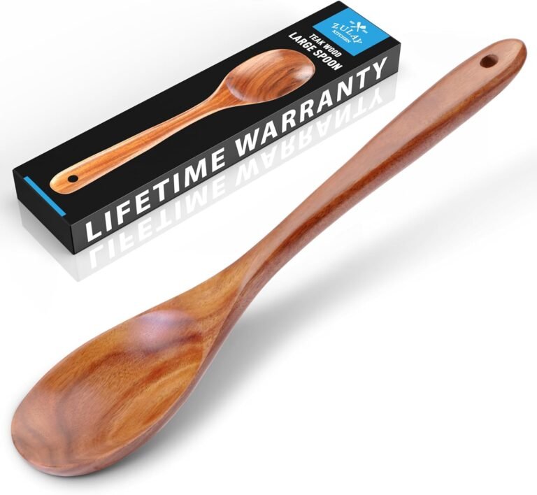 Zulay Kitchen Premium Massive Teak Picket Spoon For Cooking – Sturdy Picket Cooking Utensil, Good Picket Kitchen Utensil Set Addition, Easy End Pure Teak Spoon, Non-Stick Picket Spoon