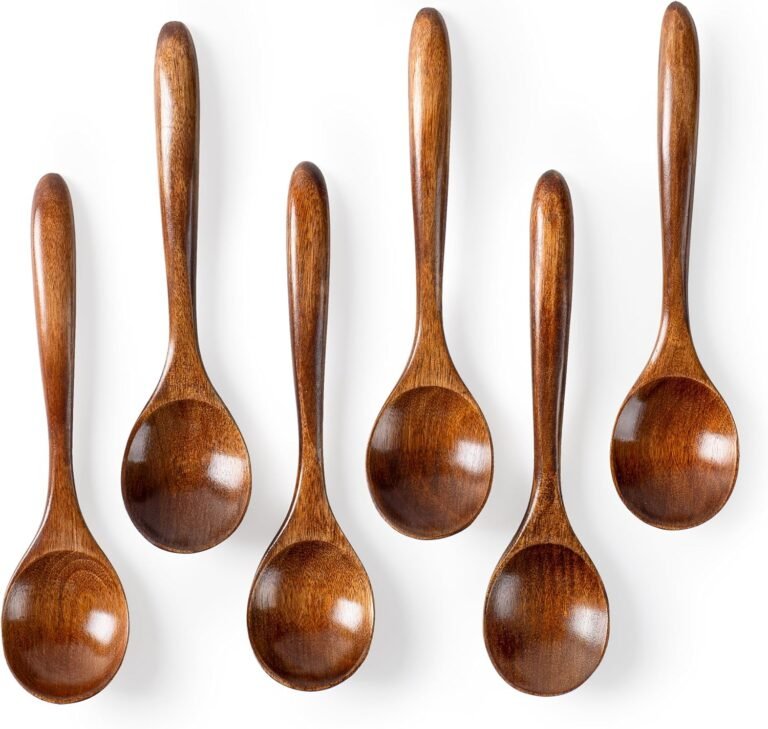 6 PCS Wood Spoons for Honey, 6.7 inch Small Wood Spoons – Terrific for Tea, Espresso & Soup, Little Wood Serving Desk Spoons Set, Bulk Bamboo Teaspoon for Consuming with Distinctive Design