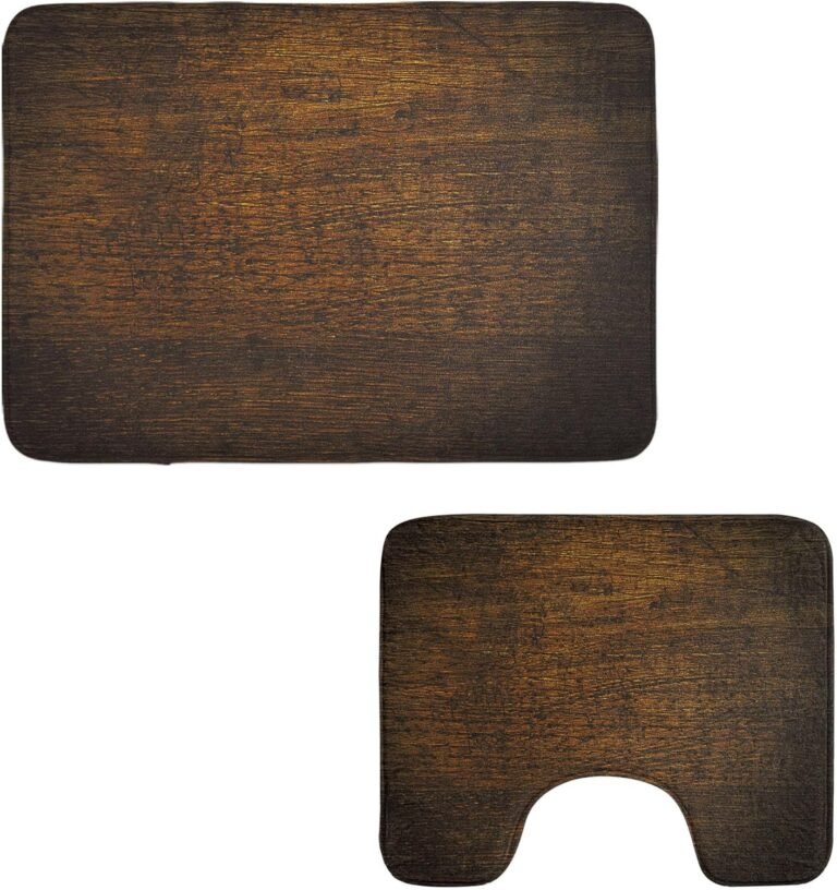 Ambesonne Wood Print Lavatory Rug Set 2 Items, Previous Classic Vintage Timber Oak Background Rustic Flooring Artisan Picture, Water-Resistant Rectangle Flooring Rug & U-Form Contour Mat, Chestnut and Brown