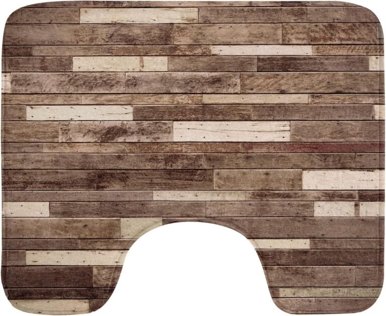 Ambesonne Picket Print Bathroom Mat, Wall Flooring Wooden Planks Panels Artwork Cottage Lodge Hardwood Sample, Water-Resistant Fast Drying U-Formed Contour Rest room Rug, 20″ x 16″, Brown Beige and Cocoa