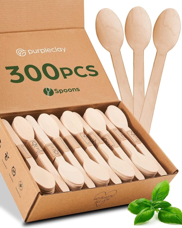 Wood Disposable Spoons – 300 Piece Wooden Compostable Spoons – Eco-Pleasant Biodegradable Utensils for Social gathering – Free From Plastic Cutlery Set – Disposable Cutlery for Consuming – Compostable Utensils