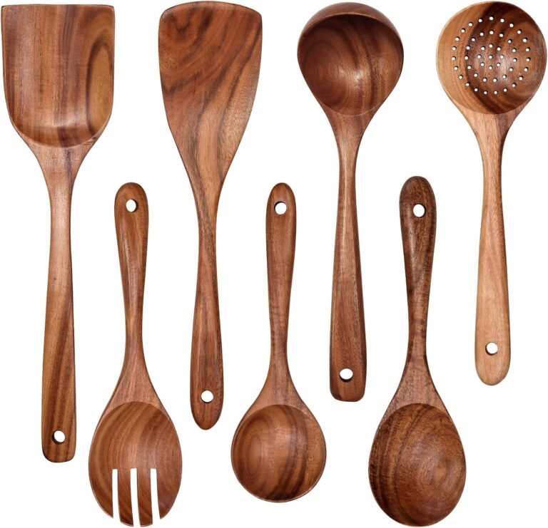 Picket Non-Stick Kitchen Pan Toolset 7 Items Set,100% Pure Teak Kitchen Utensils Spatula, Picket Cooking Utensils Spoons, Fried Spatula and Salad Fork