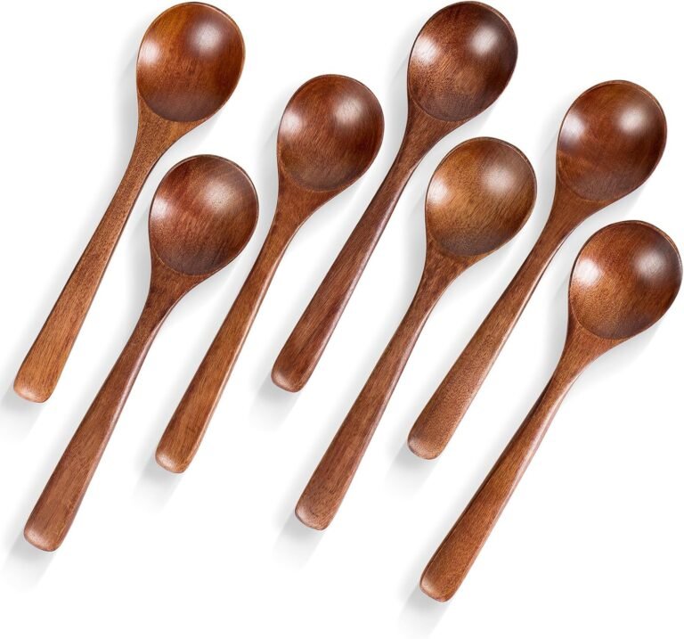 7 PCS Picket Spoons for Consuming, 7 inch Picket Honey Spoons for Tea, Picket Teaspoons for Stirring Espresso, Arduous Wooden Desk Spoons for Cooking, Small Serving Spoons for Soup, Desserts & Cereal