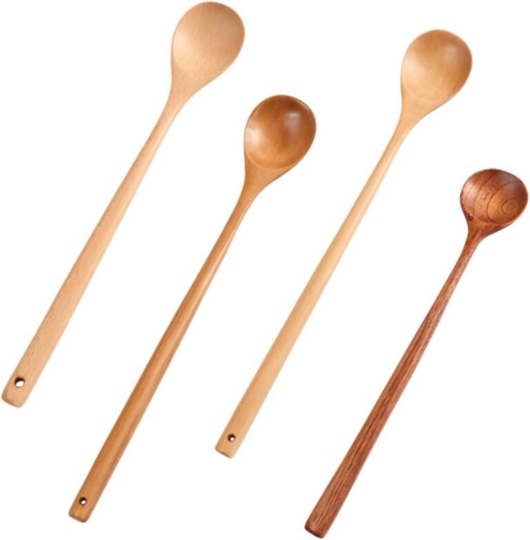 IMIKEYA Set of 4 Picket Soup Spoons – Mixing and Stirring Utensils for Cooking and Serving Soups