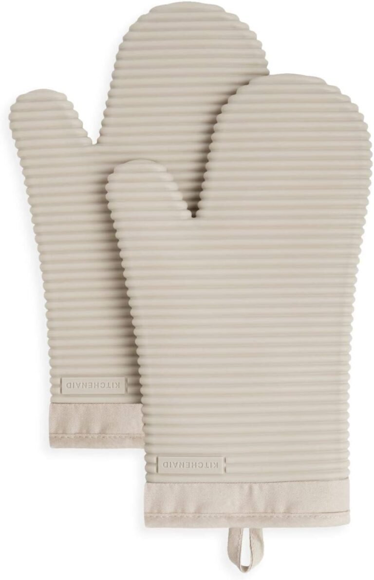KitchenAid Ribbed Delicate Silicone Oven Mitt Set, 7″x13″, Milkshake 2 Rely