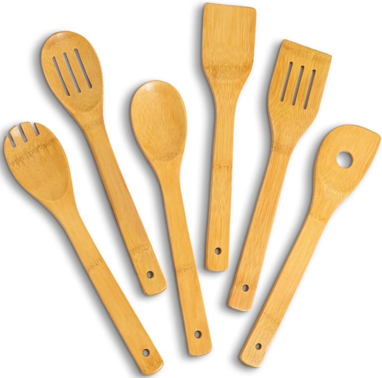 IOOLEEM Bamboo Picket Spoons for Cooking 6 Pcs 12Inch,Non-Stick Picket Kitchen Utensils Set,Pure and Sturdy Picket Spatula Spoons for Non-Stick Pan for Cooking