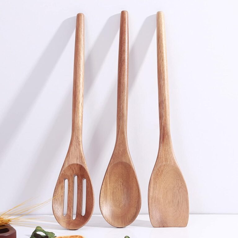 Delicate Picket Utensils For Cooking, Set of three, Wooden Kitchen Utensils Cooking Instruments, 12 Inch Acacia Picket Spoons Spatula Set, Cooking Devices Secure For Nonstick Cookware, Straightforward To Use