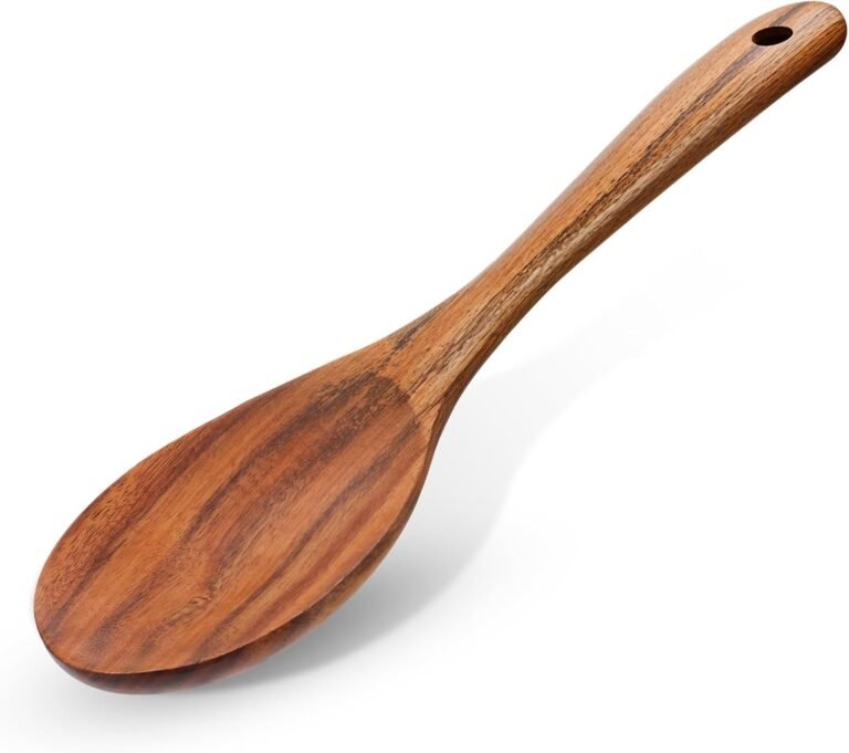Wood Spoons for Cooking, Easy End Pure Teak Spoon 10Inch Lengthy Wood Spoon Mixing Spoon Warmth Resistant Wood Cooking Spoon for Nonstick Cookware Serving