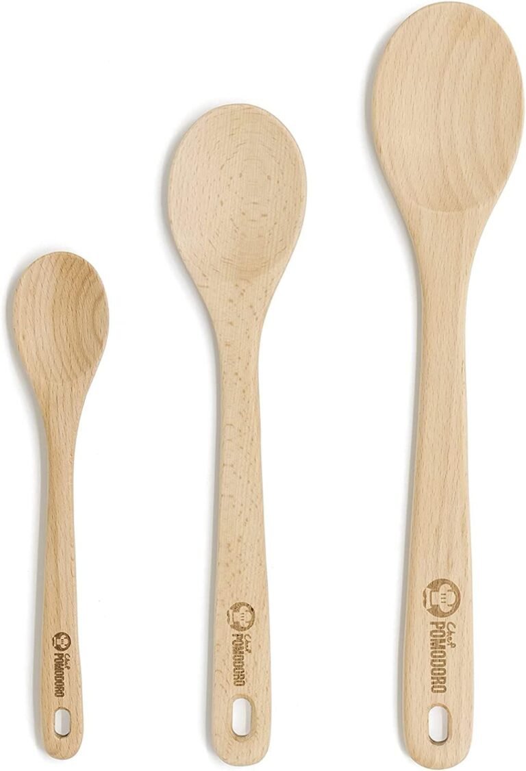Chef Pomodoro Picket Spoons for Cooking 3-Piece Set, Strong Beechwood Cooking Utensils | 12-Inch, 10.5-Inch, 8-Inch Picket Utensils Set, Beechwood Kitchen Utensils, Soup Spoons for Nonstick Cookwares
