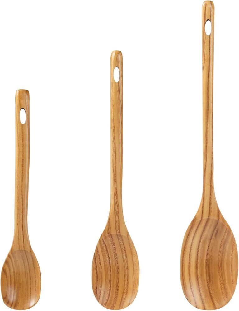 FJNATINH 3PCS Picket Spoons, Lengthy Deal with Picket Cooking Spoon Nonstick Kitchen Mixing Spoon Serving Spoon| 14-Inch, 12-Inch, 10-Inch | Kitchen Utensil Set Housewarming Presents