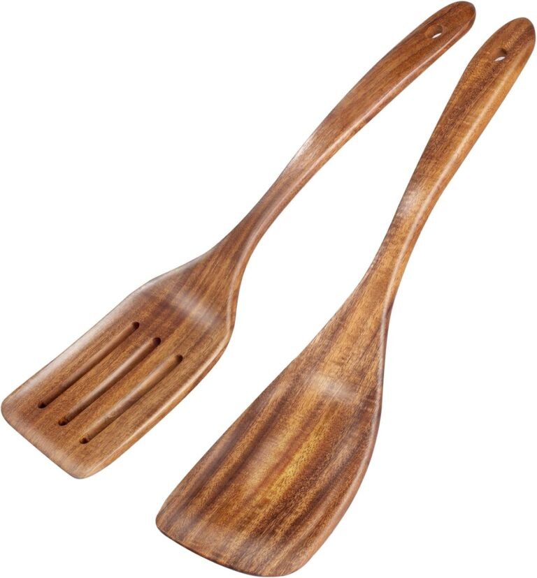 2 Pack Wood Spatula, Acacia Wooden Lengthy Deal with Flat Frying Turner, Handmade picket spoons for cooking, Kitchen Utensil set, Non-Stick Cooking Spurtle Utensils for kitchen use