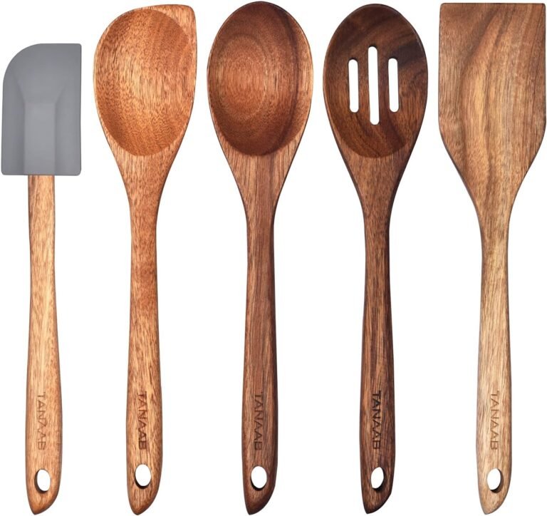 Picket Spoons Kitchen Utensils Set for Cooking Baking, Pure Wooden Slotted Spoon Stable Nook Spoon Turner Silicone Spatula Cooking Utensils Set Instruments Giant for Nonstick Cookware