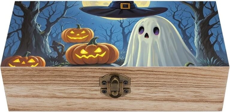 Ghost Portray Wood Storage Field Classic Field with Lid And Entrance Clasp Rustic House Decor Wood Organizer for Jewellery Rings Earrings Workplace Provides 7.9×3.7×2.3Inch