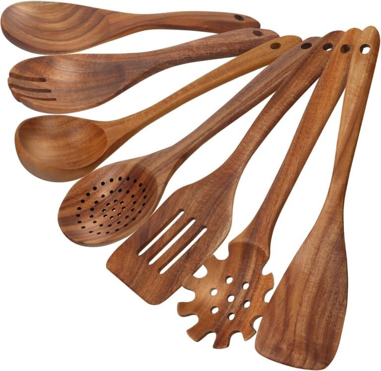 comfoyar Teak Picket Spoons for Cooking, 7 Items Kitchen Cooking Utenails Set with Spatula and Ladle, Warmth Resistant Kitchen Cookware for Nonstick Pan