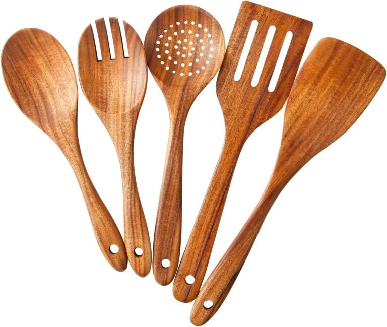 5 Piece Wood Spoons for Cooking – Pure End Wood Cooking Utensils – Mushy Grip Wooden Spoons – Non-Stick Wood Spoons