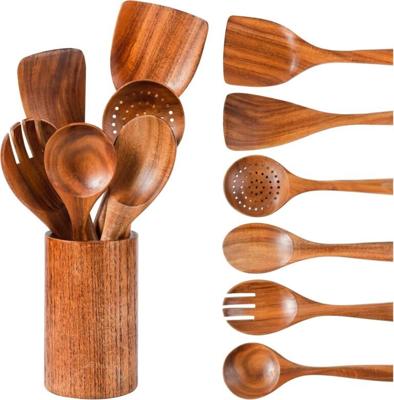 Kitchen Utensils Set, NAYAHOSE Picket spoons for Cooking Non-stick Pan Kitchen Device Picket Cooking Spoons and Picket utensil storage picket barrel