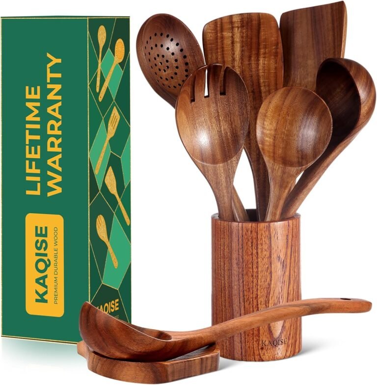 Wood Spoons for Cooking, Kitchen Utensils Set, Wooden Spatulas Soup Ladle Serving Spoons Teak Wood Utensil Set（8 Items ）