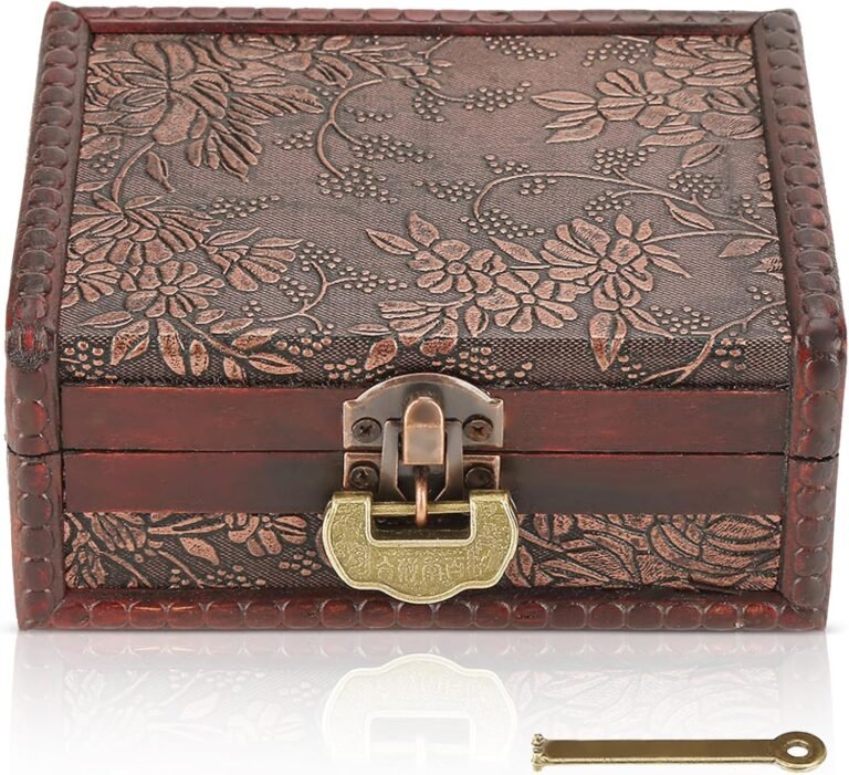 Classic Ornamental Wood Field with lock and key, Wood Field with Hinged Lid Jewellery Memento Storage Treasure Jewellery Chest