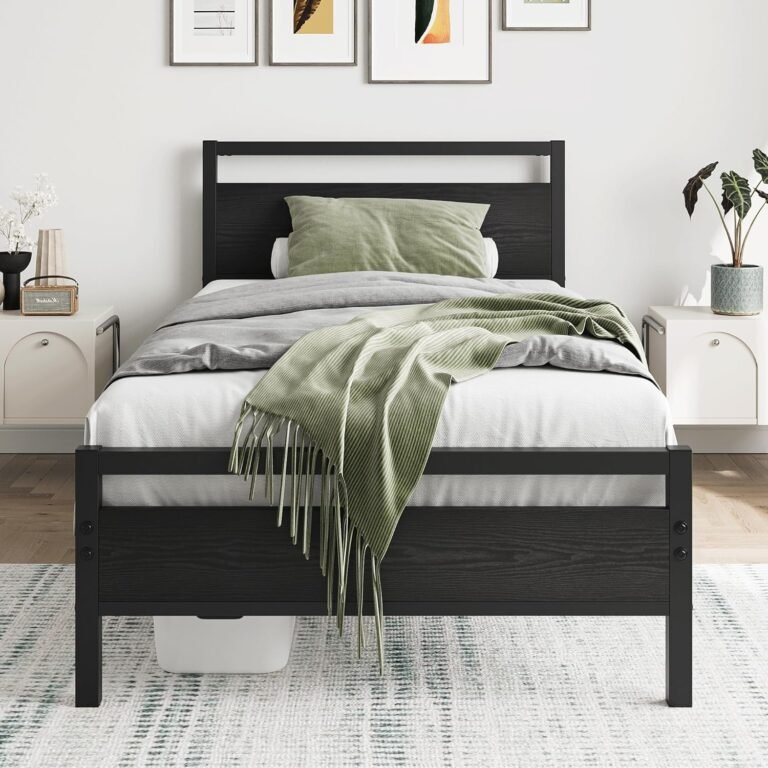 Black Twin Mattress Body with Wooden Headboard,Metallic Single Platform Mattress Body Twin Measurement No Field Spring Wanted,Heavy Responsibility Metallic Slats Assist,Mattress Base,Noise Free,Straightforward Meeting,Black