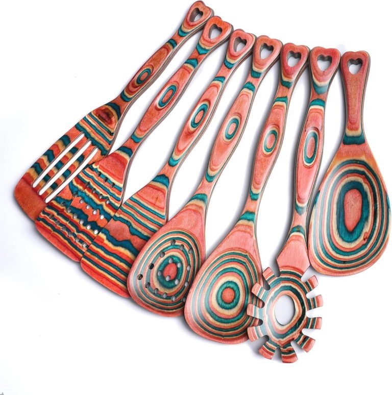 Gudamaye Pakkawood 7-Piece Picket Cooking Utensils, Picket Spoons for cooking, Picket Utensil set, Pinkish-Orange Pakkawood Cooking Spoons, Non-Stick Spoon, Pakkawood kitchen utensils