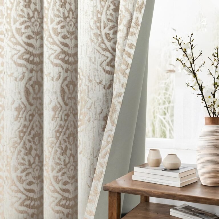 KOUFALL Taupe Curtains 84 Inches Lengthy for Residing Room 2 Panels,100% Blackout Window Geometric Moroccan Damask Patterned Impartial Gentle Brown Curtains for Eating Room Bed room,Tan Gray Beige