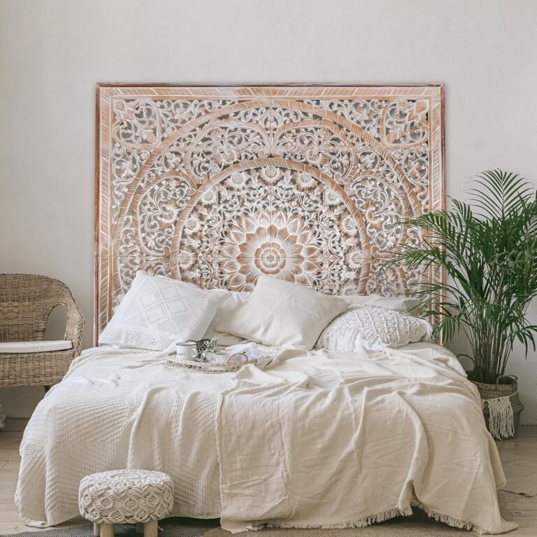 Queen Wooden Headboard Rustic | Carved Full Headboard Solely | Picket Headboard Full Dimension Mattress | Wall Mount Headboard Queen | Full Mattress Headboard Panels (Manusa Antic, Queen)