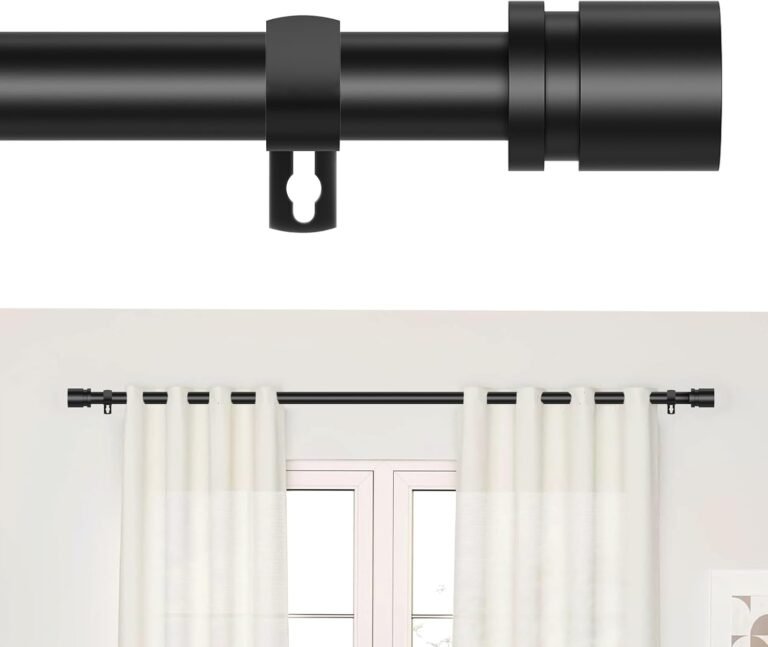 Black Curtain Rods for Home windows 28 to 48 Inches, 5/8 Inch Adjustable Heavy Responsibility Fashionable Curtain Rod with Adjustable Brackets, Straightforward Set up with Fashionable Finials, Adaptable to Numerous Kinds of Rooms